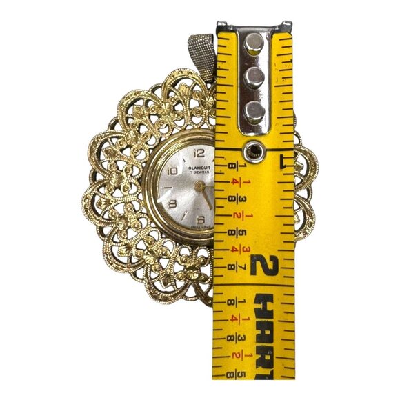Vtg Glamour 17 Jewels Swiss Made Gold Tone Filigree Pendant Watch NEEDS BATTERY - Picture 5 of 6